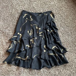 Ralph Lauren Black and Gold Silk Skirt - 8